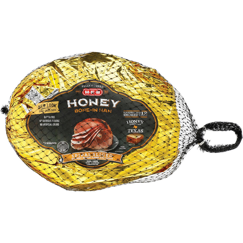 H-E-B Fully Cooked Bone-In Hardwood Smoked Half Spiral Sliced Ham - Honey Glaze, Avg. 9.4 lbs