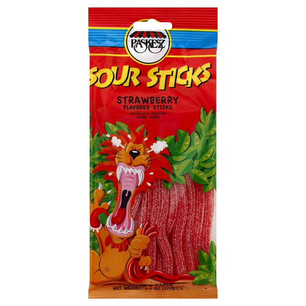 Paskesz Kosher Strawberry Flavored Sour Sticks, 3.5 oz