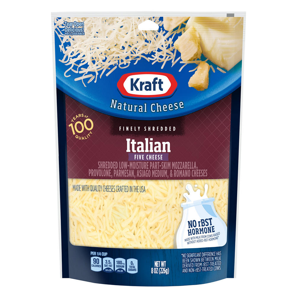 Kraft Natural Cheese Italian Five Cheese Finely Shredded Cheese, 8 oz
