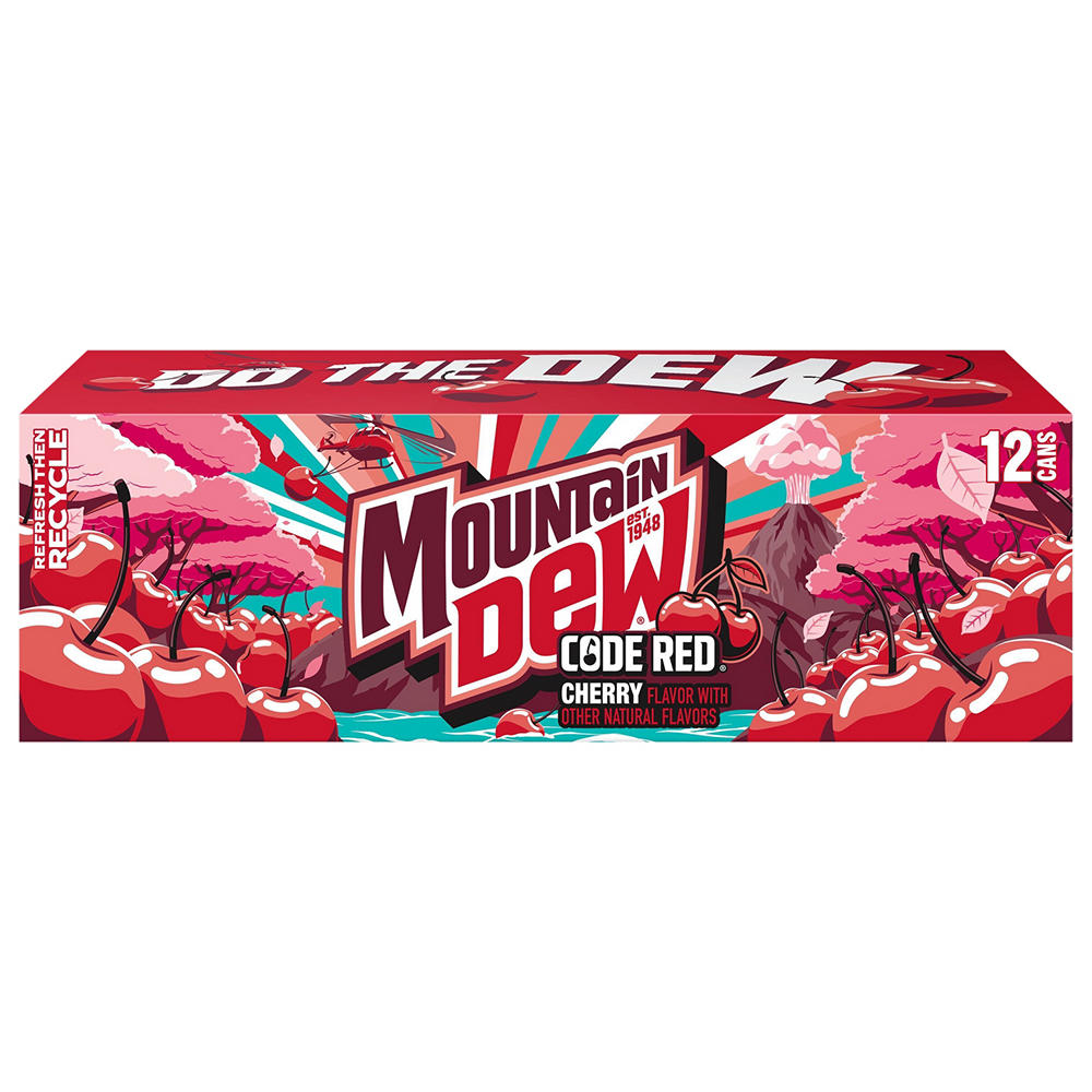 Mountain Dew Code Red Soda Soft Drink Cherry 12 pk Cans, 12 oz