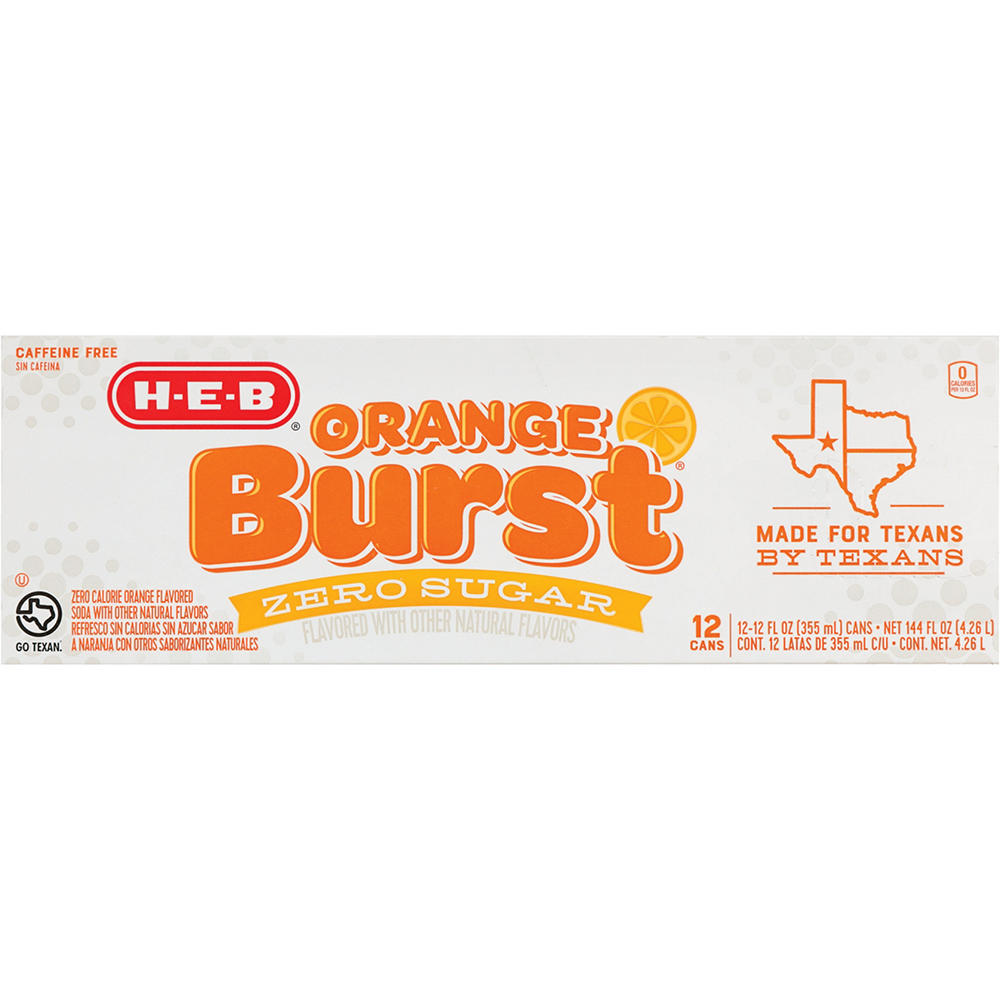 H-E-B Zero Sugar Orange Burst Soda 12 pk Cans, 12 oz