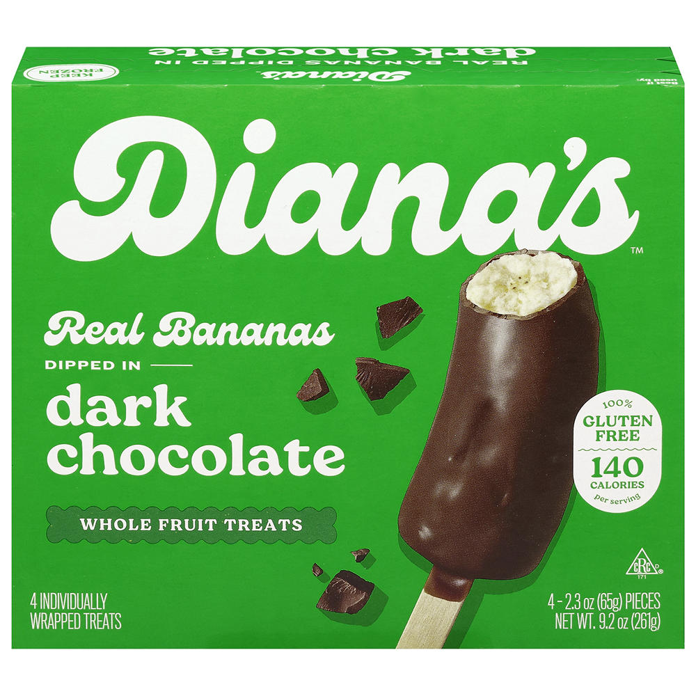 Diana's Bananas Frozen Dark Chocolate-Covered Banana Snacks, 4 ct