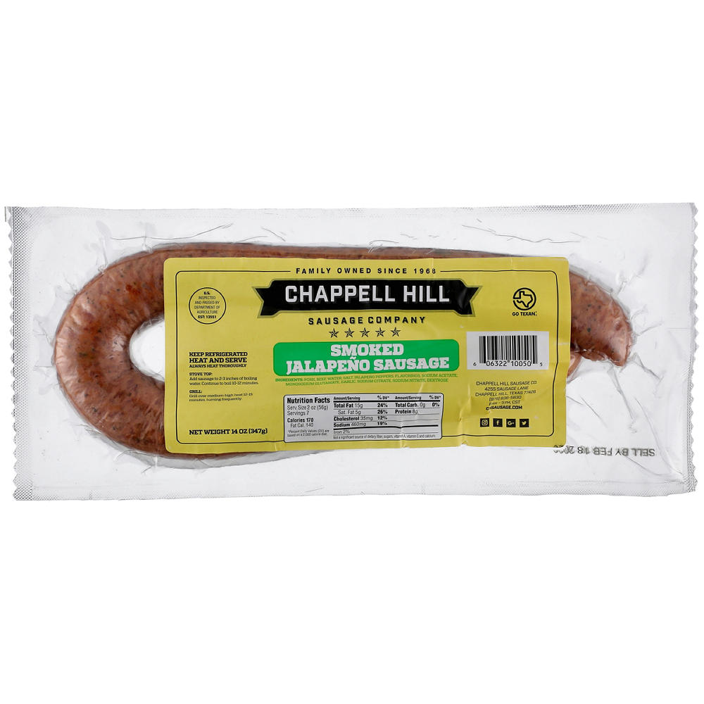 Chappell Hill Smoked Jalapeno Sausage, 14 oz