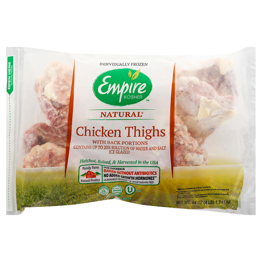 Empire Kosher Chicken Thighs with Back Portions, 4 lb