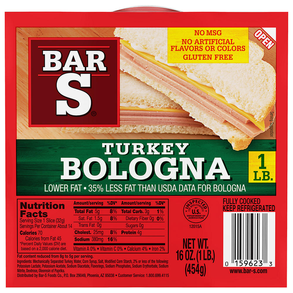 Bar S Turkey Bologna Lunch Meat, 16 oz