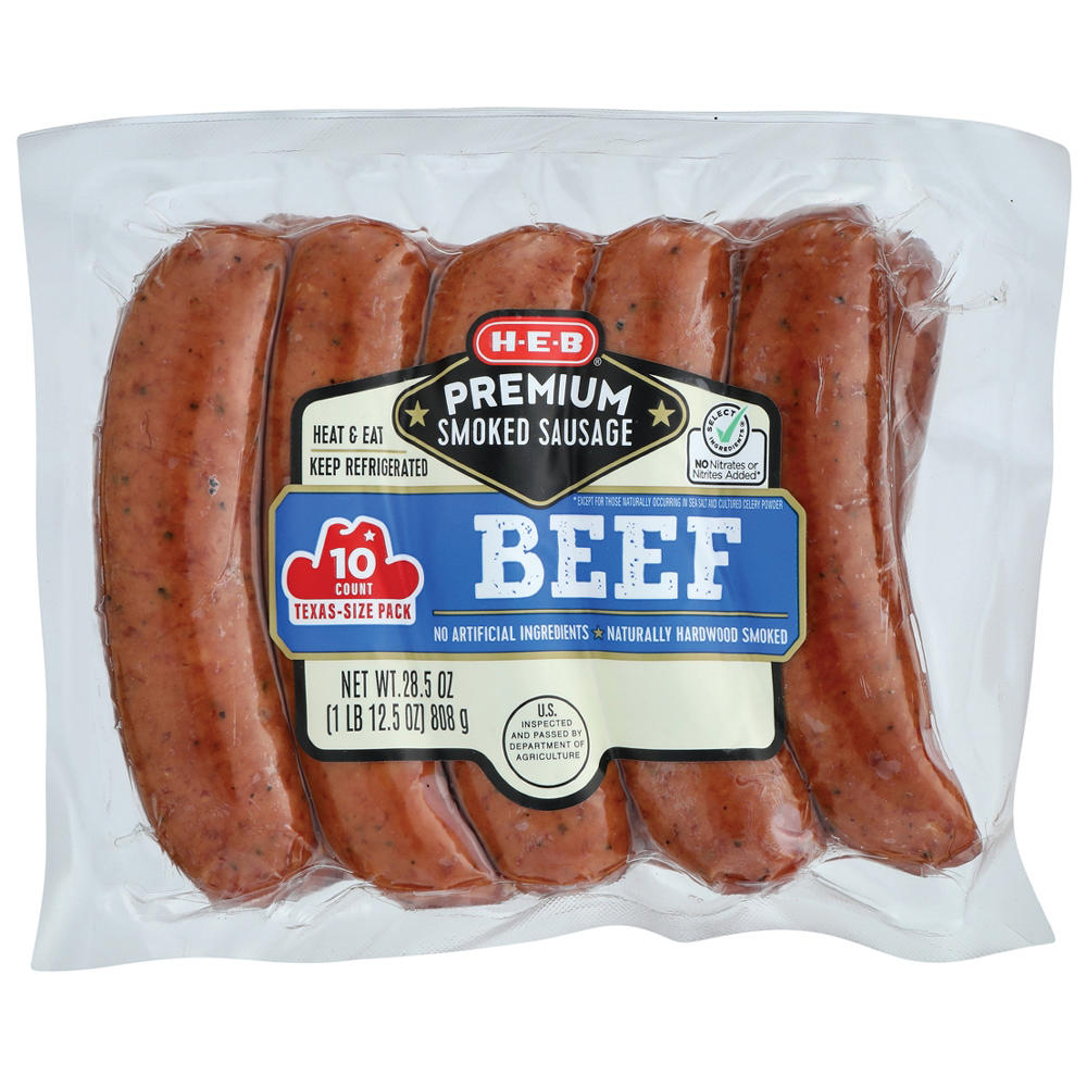 H-E-B Premium Beef Smoked Sausage Links - Texas-Size Pack, 10 ct