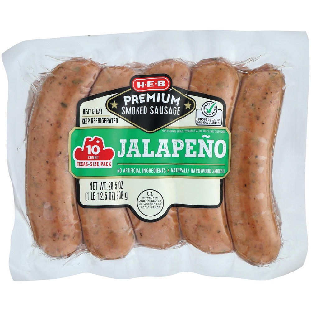 H-E-B Premium Smoked Sausage Links - Jalapeno - Texas-Size Pack, 10 ct