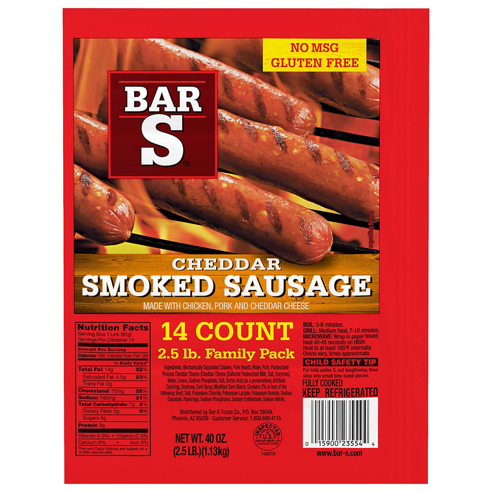Bar S Cheese Smoked Sausage Links - Family Pack, 14 ct
