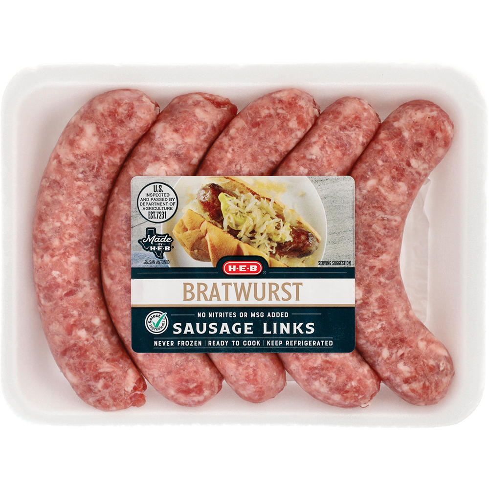 H-E-B Bratwurst Pork Sausage Links, Avg. 1.21 lbs