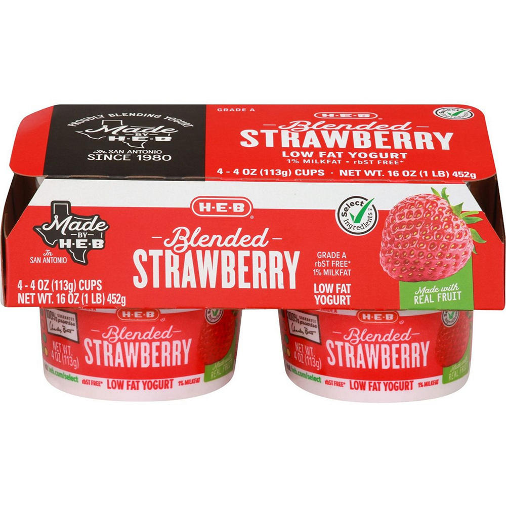 H-E-B Blended Strawberry Low-Fat Yogurt, 4 ct