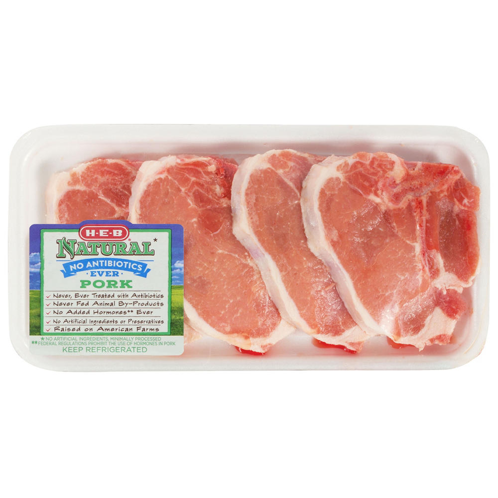 H-E-B Natural Bone-in Center Loin Pork Chops, Thin Cut, Avg. 1.36 lbs