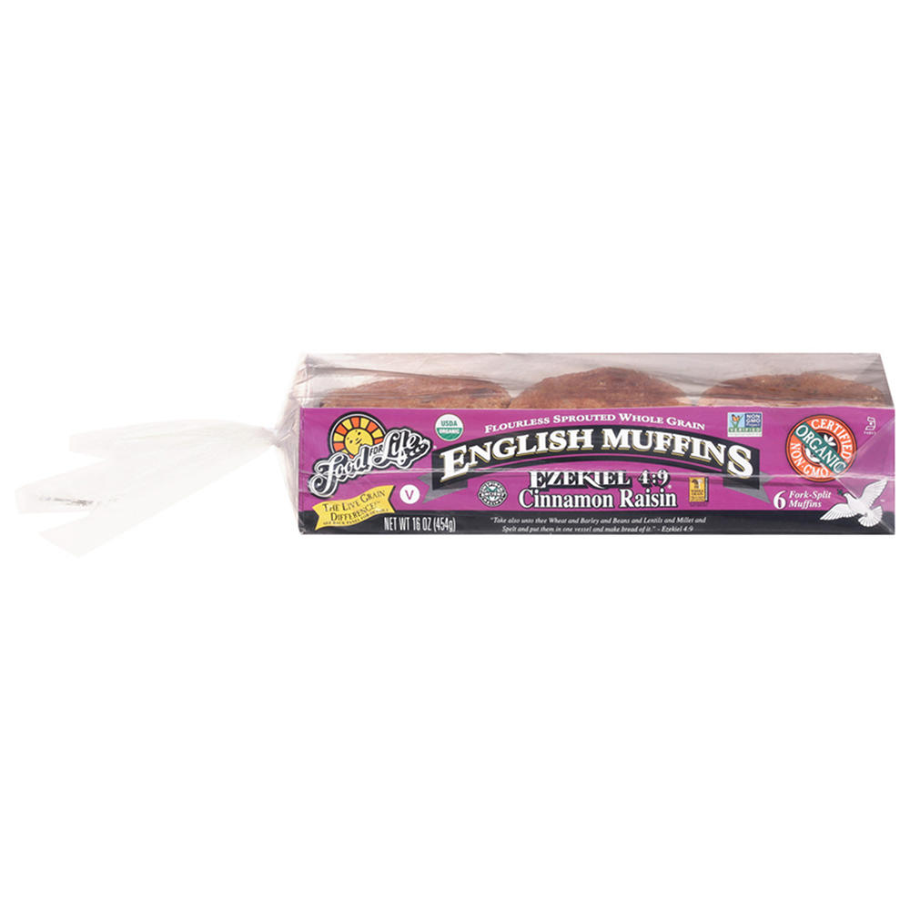 Food For Life Ezekiel 4:9 Sprouted Whole Grain Cinnamon Raisin English Muffins, 6 ct