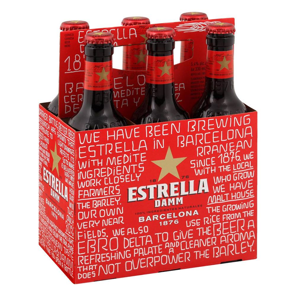 Estrella Damm Lager Beer 6 pk Bottles, 11.2 oz