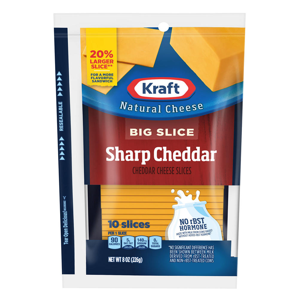 Kraft Natural Cheese Big Slice Sharp Cheddar Cheese Slices, 8 oz