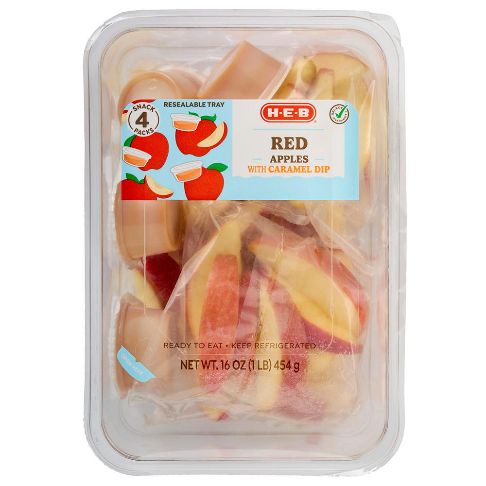 H-E-B Fresh Red Apple Slices with Caramel Dip, 4 ct