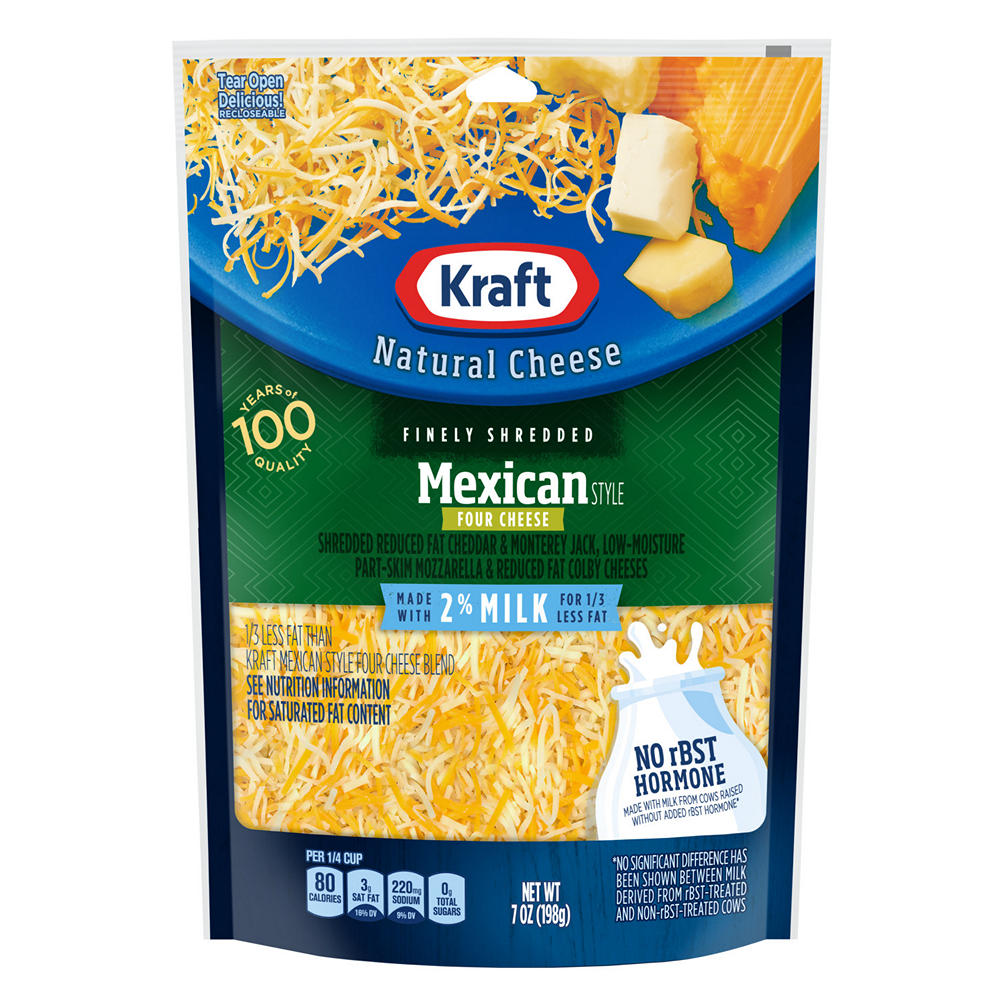 Kraft Natural Cheese Mexican Four Cheese 2% Milk Finely Shredded, 7 oz