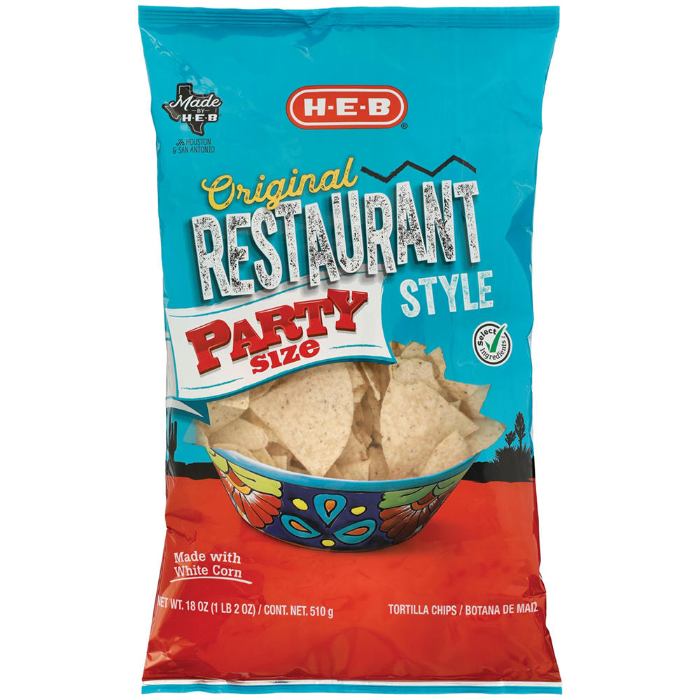 H-E-B Restaurant-Style White Corn Tortilla Chips - Party Size, 18 oz