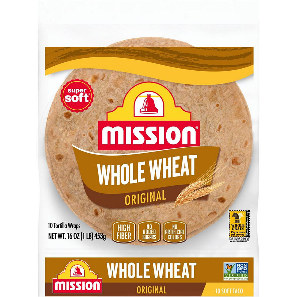 Mission Super Soft Whole Wheat Flour Tortillas, Soft Taco Size, 10 ct