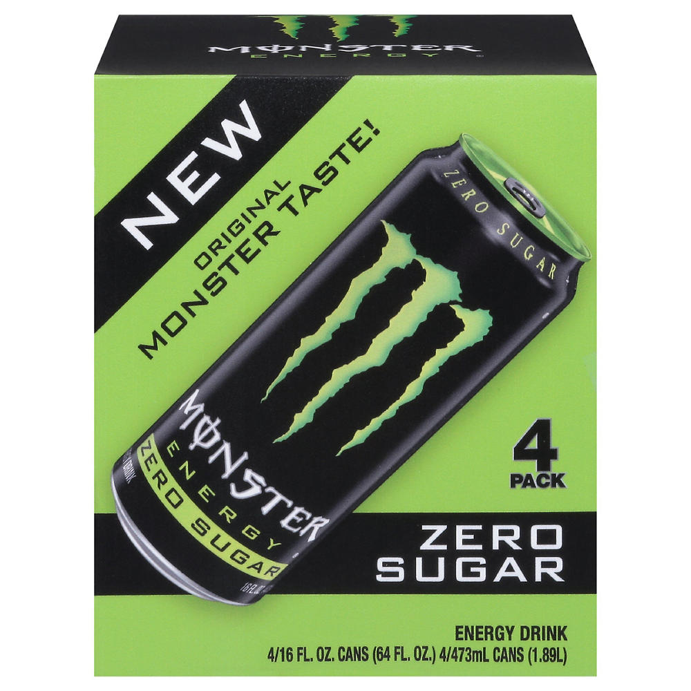 Monster Energy Zero Sugar Energy Drink 4 pk Cans, 16 oz