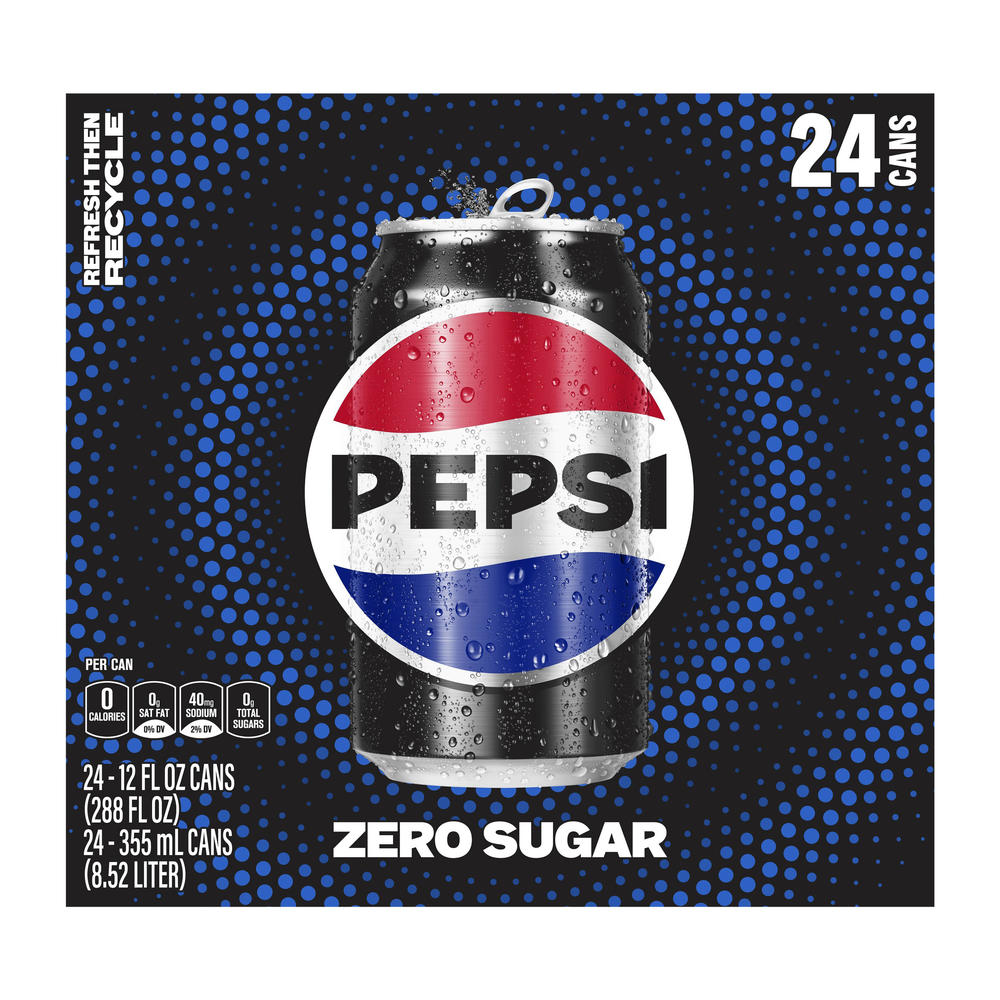 Pepsi Zero Sugar Cola Soda Soft Drink 24 pk Cans, 12 oz