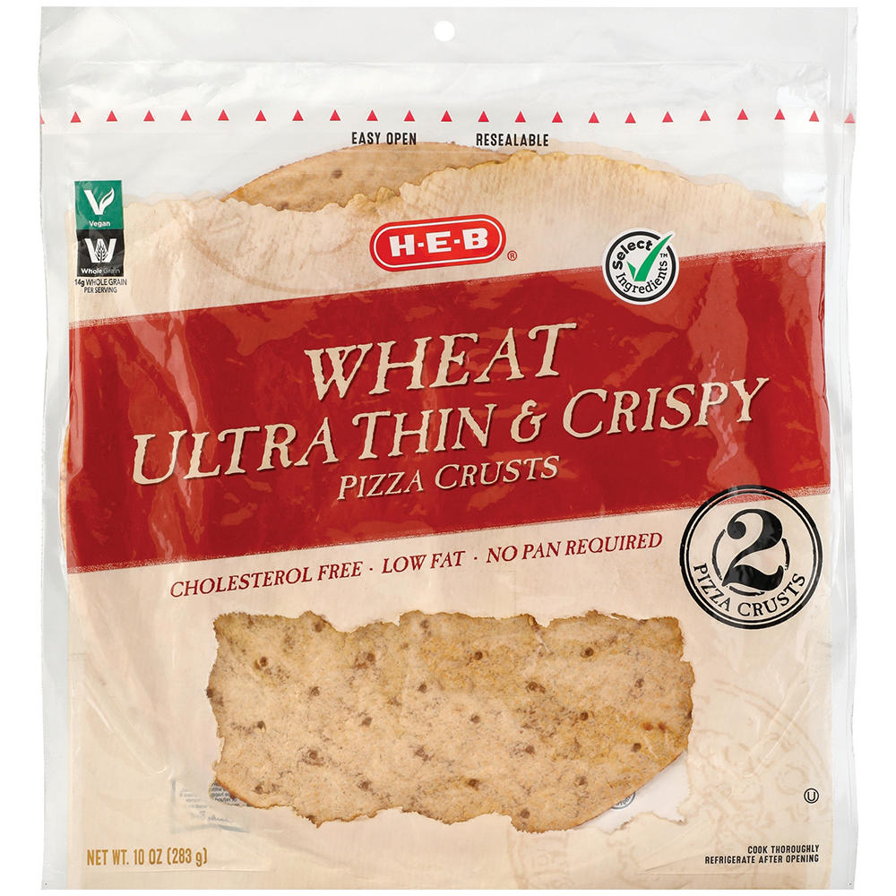 H-E-B Whole Wheat Ultra Thin & Crispy 12" Pizza Crusts, 2 ct