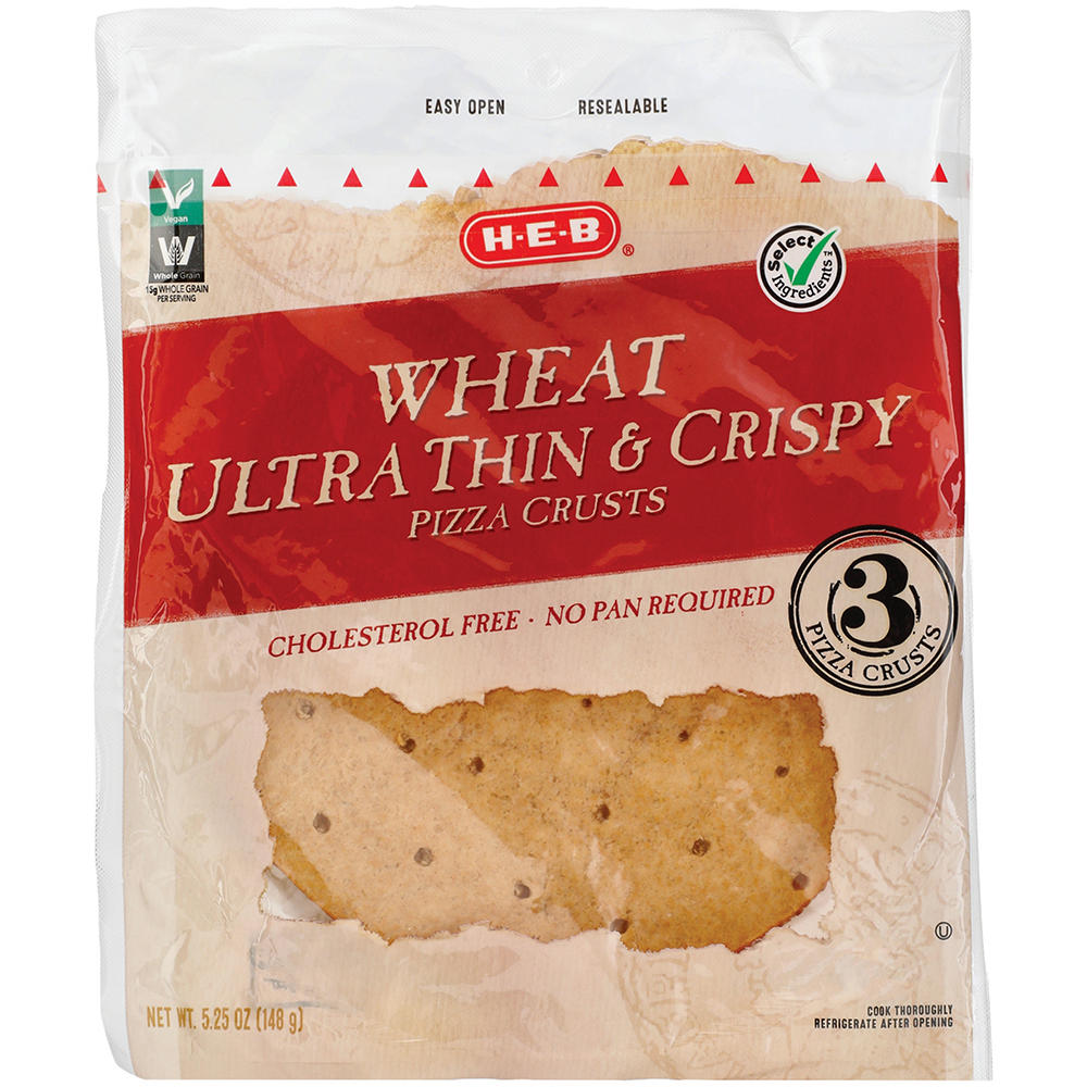 H-E-B Whole Wheat Ultra Thin & Crispy 7" Personal Pizza Crusts, 3 ct