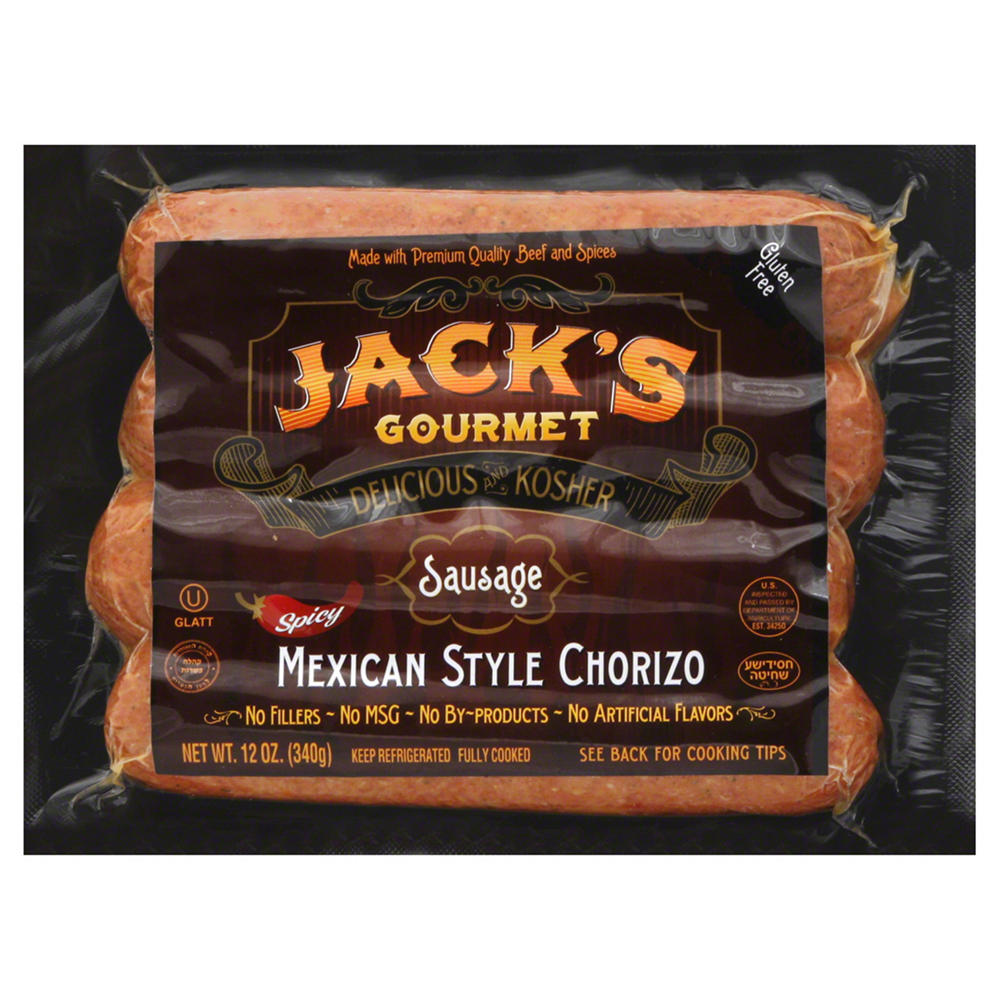 Jack's Gourmet Kosher Spicy Mexican Chorizo, 12 oz