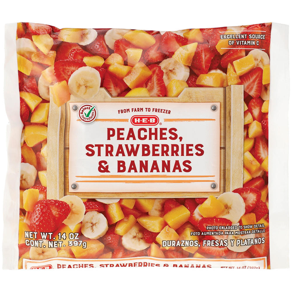 H-E-B Frozen Peaches, Strawberries & Bananas, 14 oz