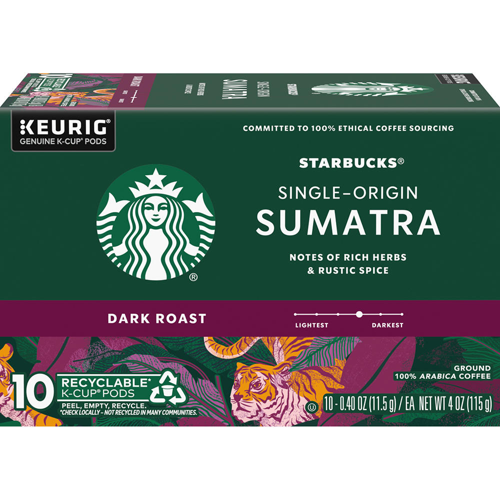 Starbucks Sumatra Dark Roast Single Serve Coffee K Cups, 10 ct