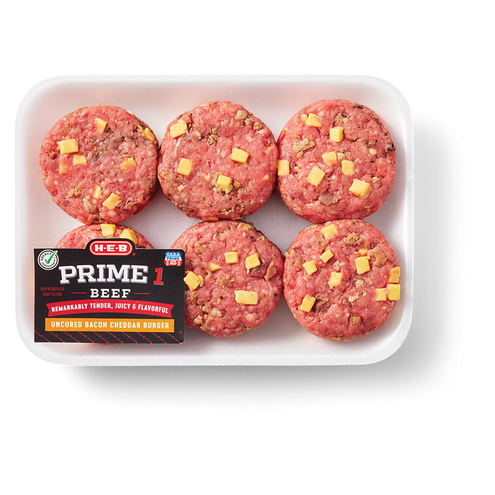 H-E-B Prime 1 Beef Sliders - Bacon Cheddar, Avg. 0.82 lb