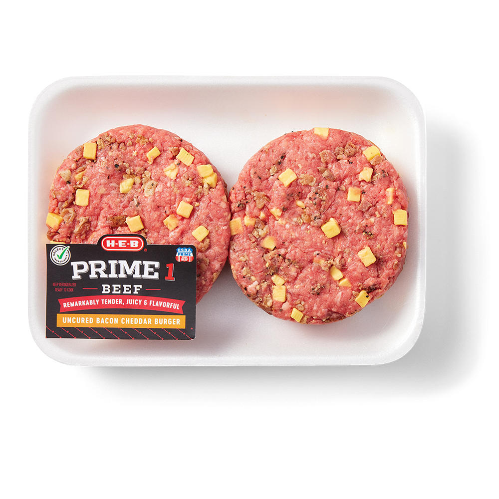 H-E-B Prime 1 Beef Burger Patties - Bacon Cheddar, Avg. 1.0 lb