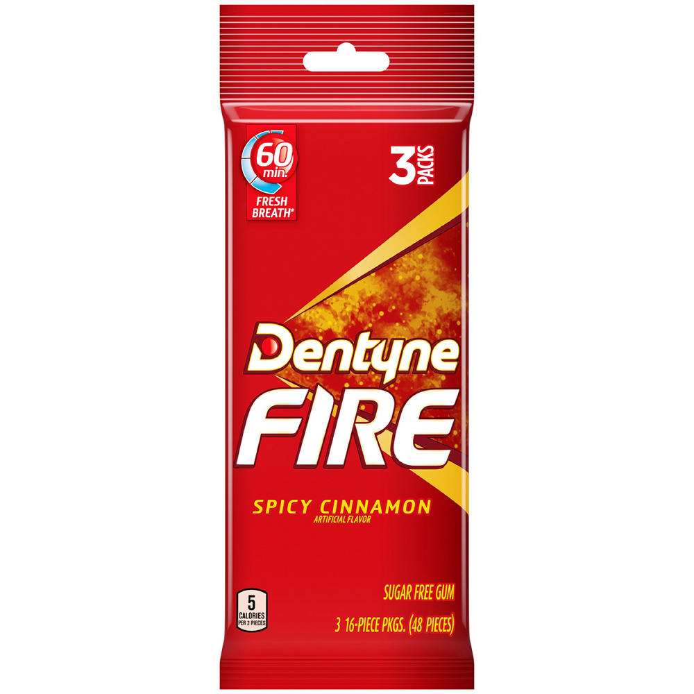 Dentyne Fire Spicy Cinnamon Sugar Free Chewing Gum, 3 pk, 48 pc