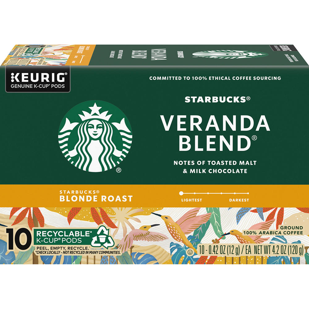 Starbucks Veranda Blend Blonde Roast Single Serve Coffee K Cups, 10 ct