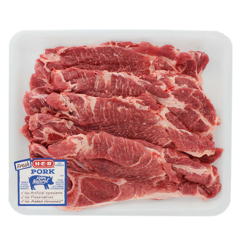 H-E-B Bone-in Pork Steaks, Thin Cut - Value Pack, Avg. 2.82 lbs