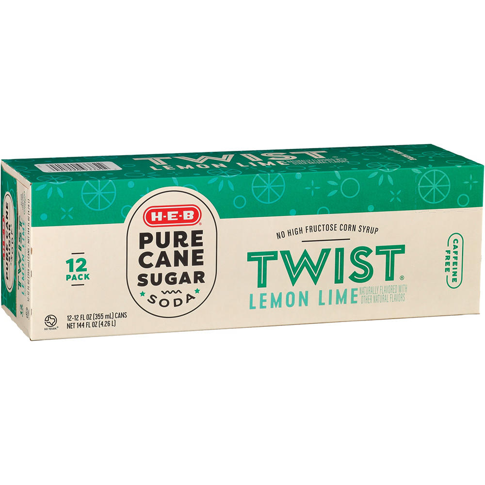 H-E-B Twist Lemon Lime Soda 12 pk Cans - Pure Cane Sugar, 12 oz