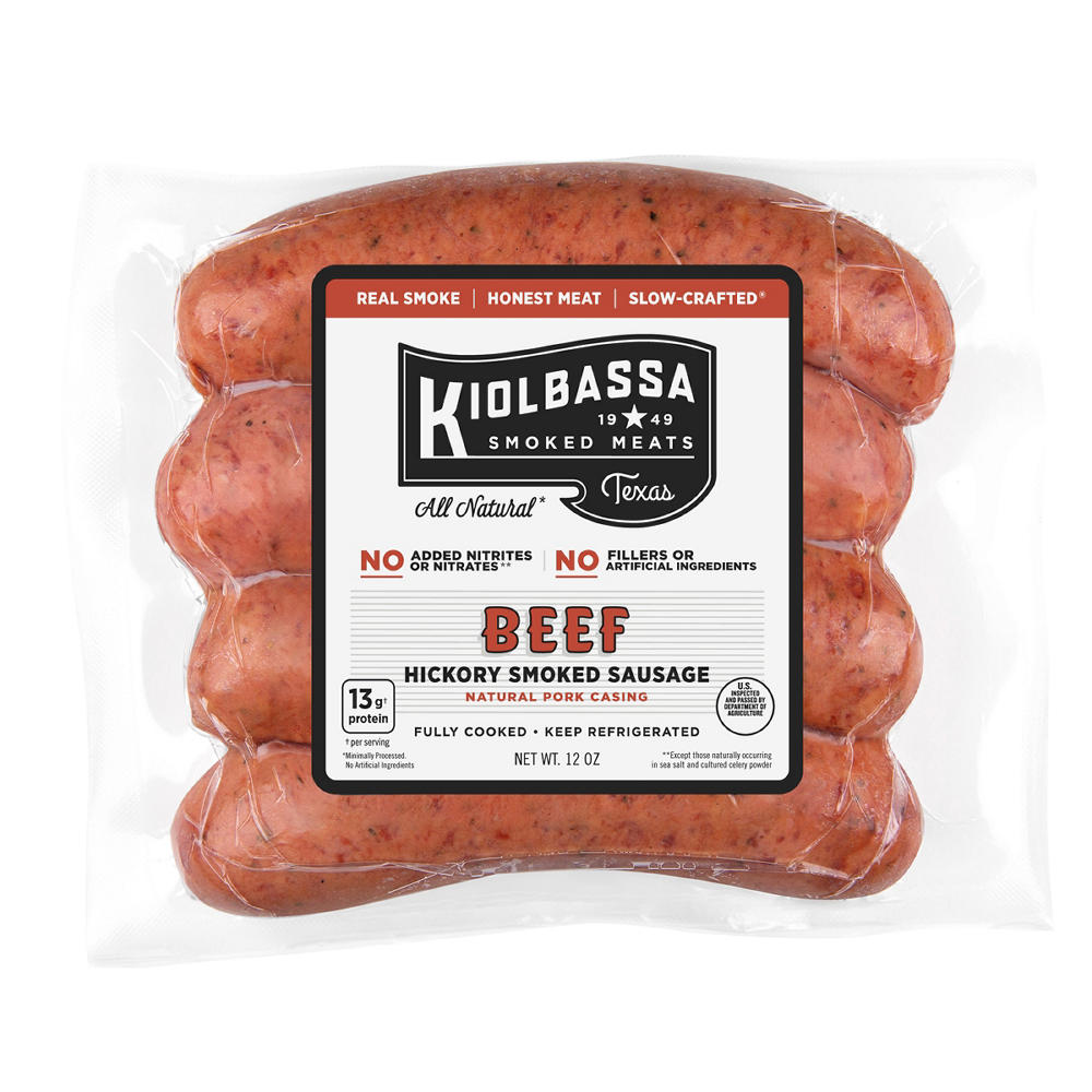 Kiolbassa Beef Hickory Smoked Sausage, 4 ct, 12 oz