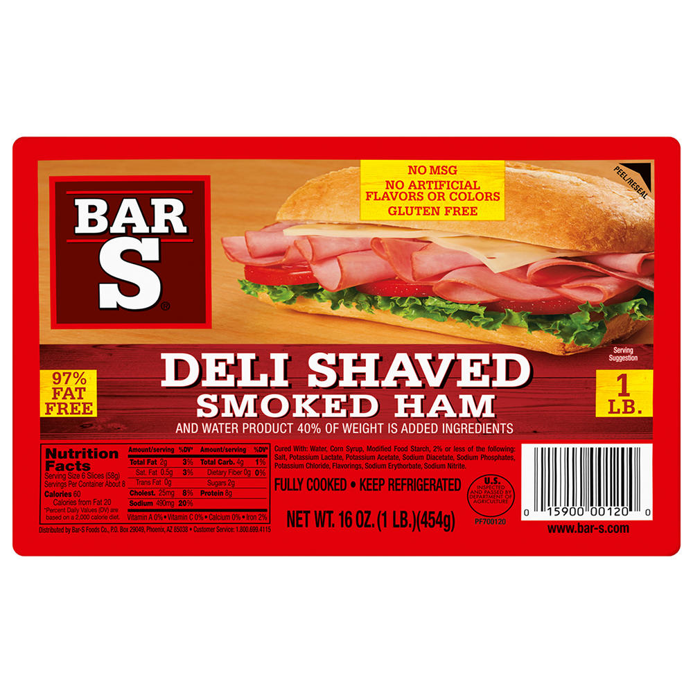 Bar S Deli Shaved Smoked Ham Lunch Meat, 16 oz