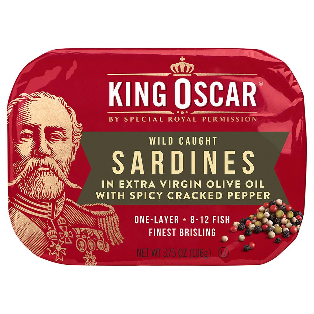 King Oscar Wild Caught Sardines in Extra Virgin Olive Oil with Spicy Cracked Pepper, 3.75 oz