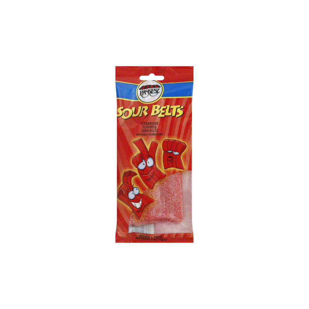 Paskesz Kosher Strawberry Flavored Sour Belts, 4 oz