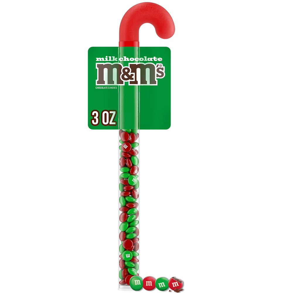 M&M'S Milk Chocolate Christmas Candy Cane Tube, 3 oz