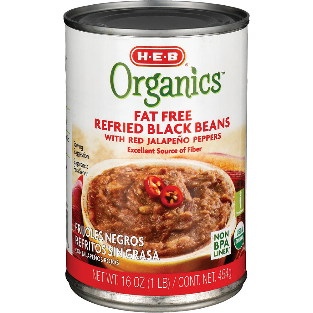 H-E-B Organics Fat Free Refried Black Beans with Jalapeños, 16 oz