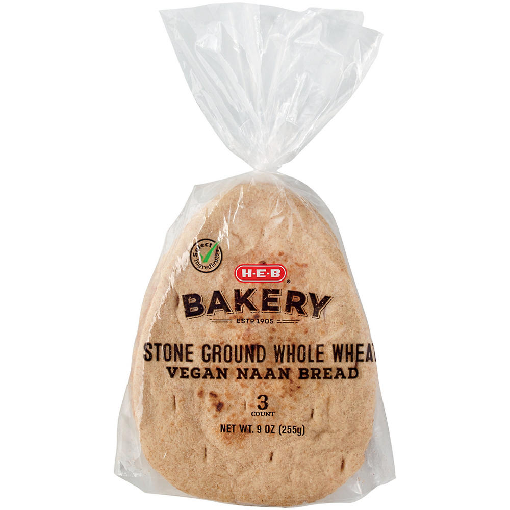H-E-B Select Ingredients Whole Wheat Vegan Naan, 3 ct