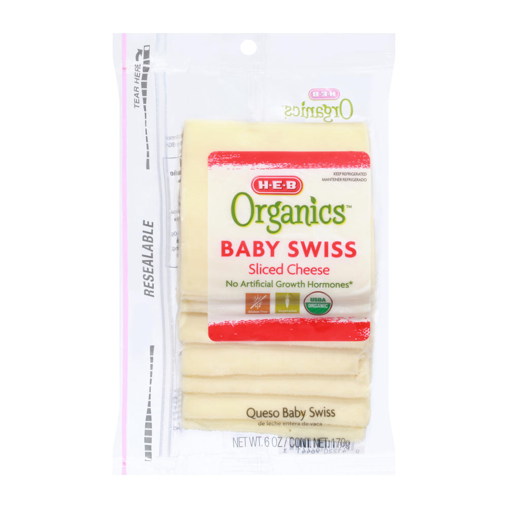 H-E-B Organics Baby Swiss Sliced Cheese, 6 oz