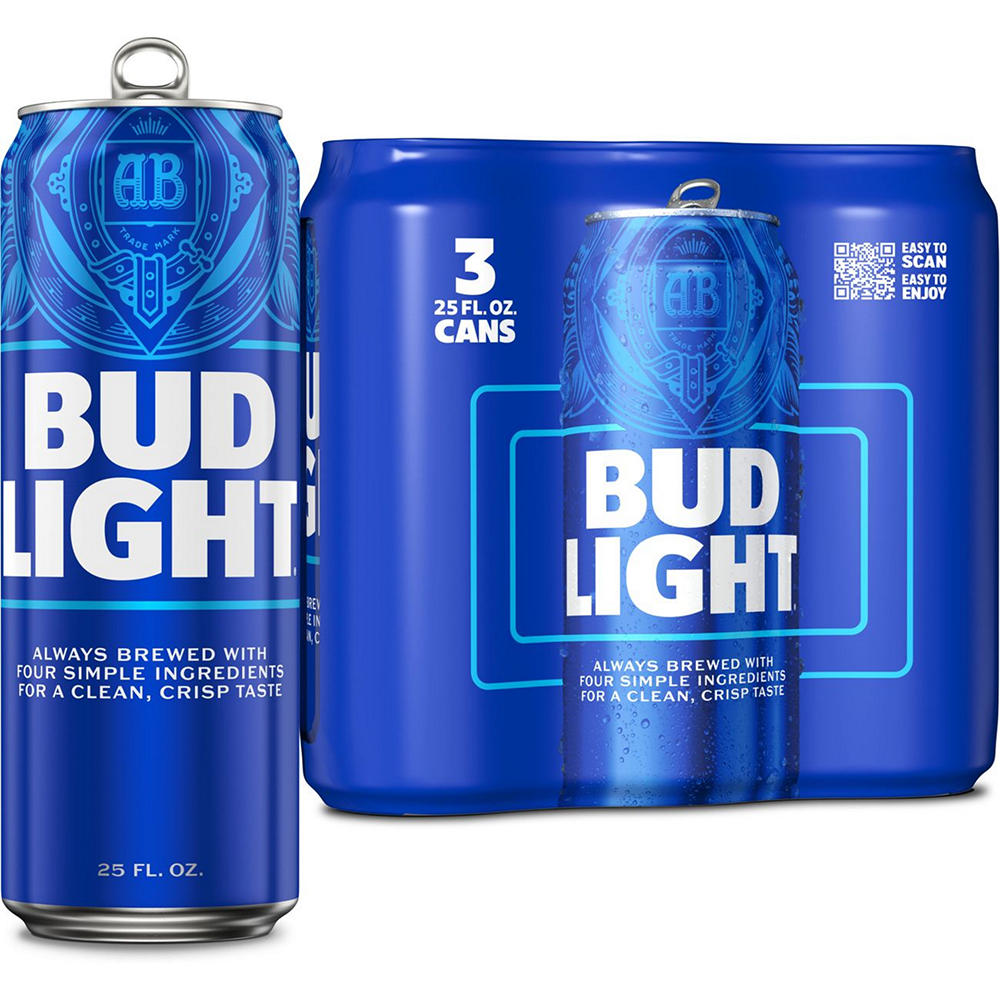 Bud Light American Lager Beer 3 pk Cans, 25 oz