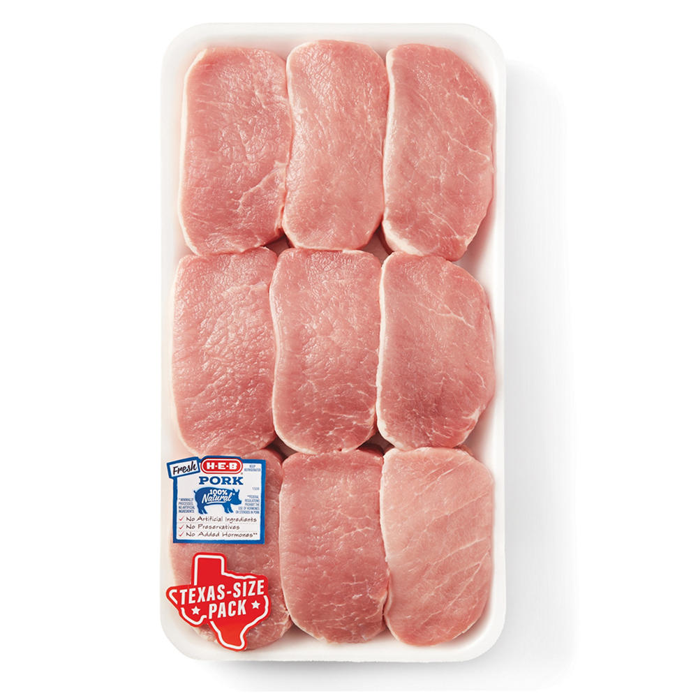 H-E-B Boneless Center Loin Pork Chops, Extra Thick Cut - Texas-Size Pack, Avg. 4.26 lbs