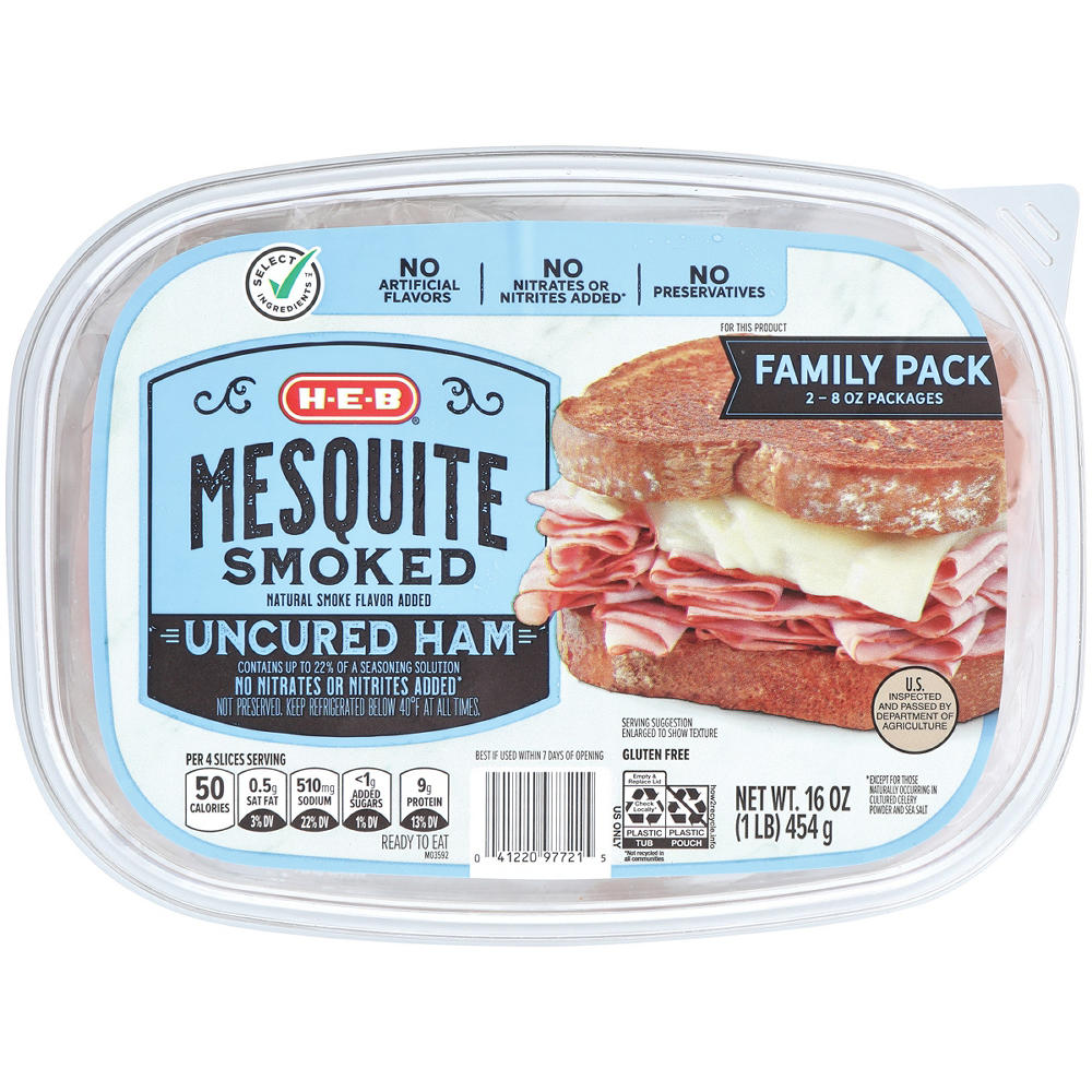 H-E-B Mesquite-Smoked Ham Lunch Meat - Family Pack, 16 oz