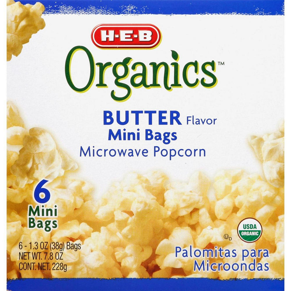 H-E-B Organics Butter Flavor Microwave Popcorn Mini Bags, 6 ct
