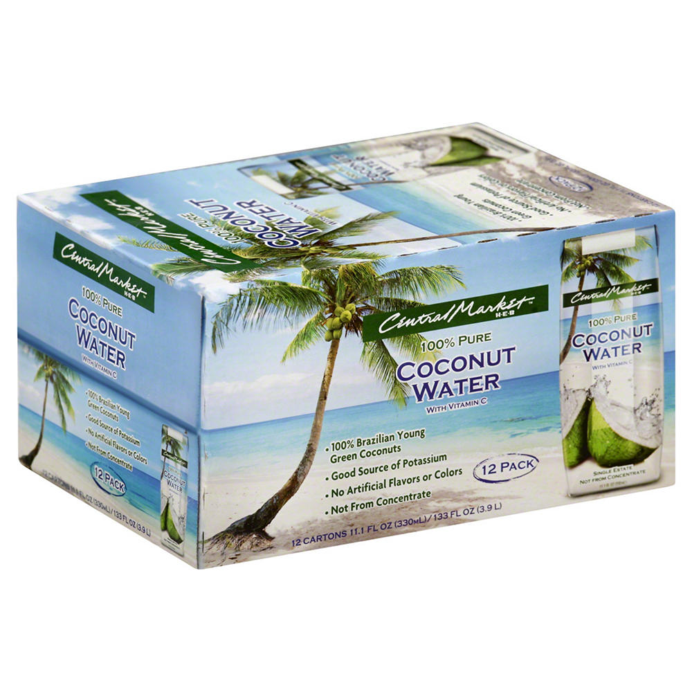 Central Market 100% Pure Coconut Water 12 pk Cartons, 11.1 oz