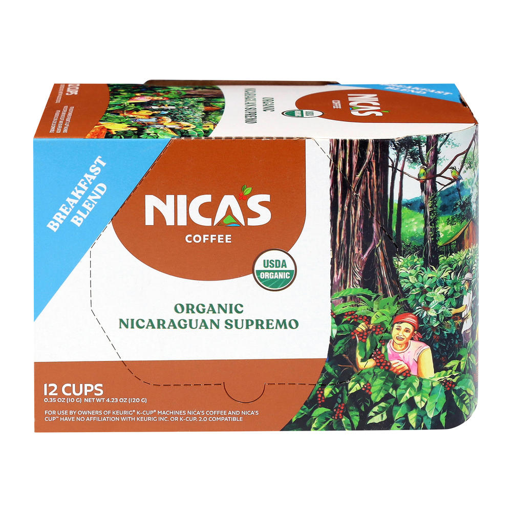 Nica's Coffee Organic Nicaraguan Supremo Breakfast Blend Single Serve Cups, 12 ct