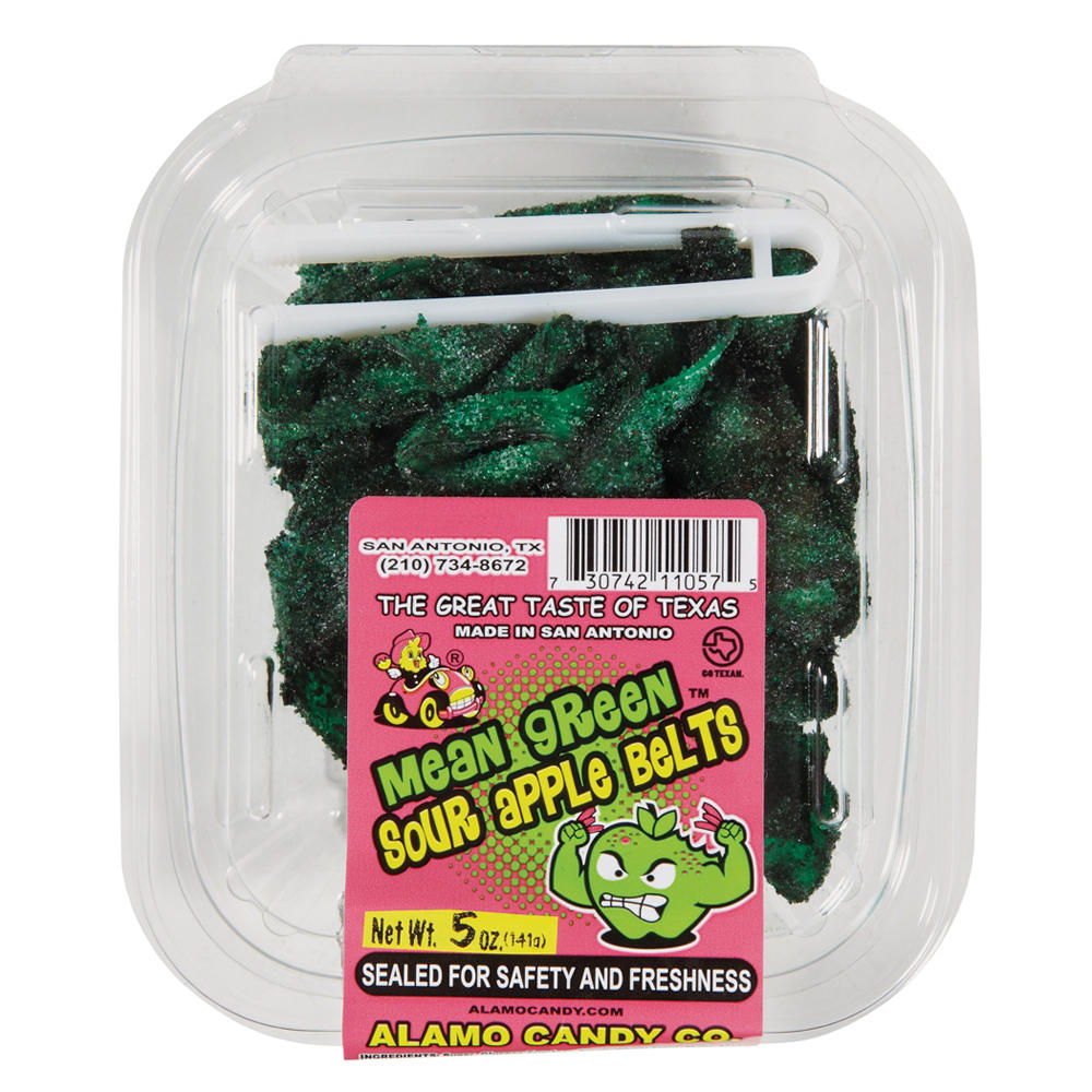 Alamo Candy Co. Mean Green Sour Apple Belts Tub, 5 oz